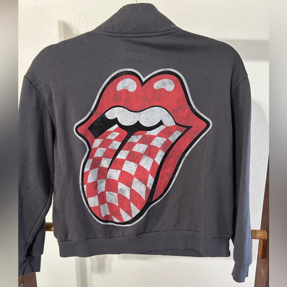 The Rolling Stones 3/4 Half Zip-Up Gray Sweatshirt Pullover Size XS
